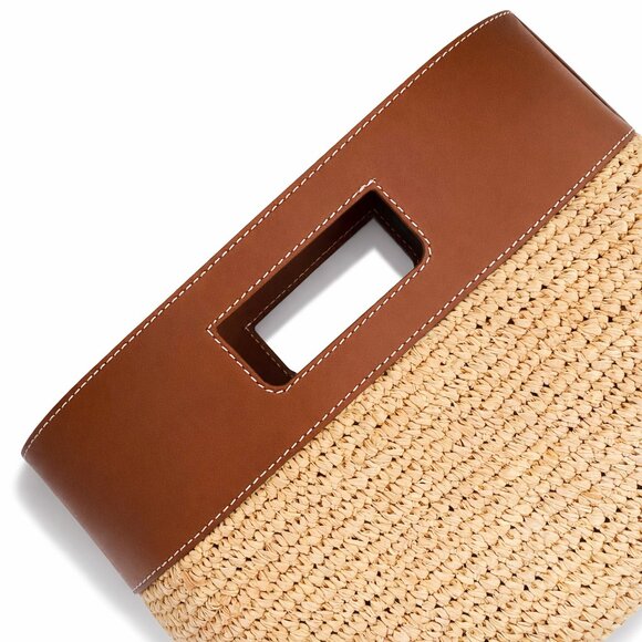 J.Crew Handknotted Raffia Clutch with Genuine Leather Handles - Picture 6 of 11